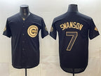 Chicago Cubs #7 Dansby Swanson Black Gold Fotopoulosg 150th Anniversary Patch Stitched Jersey