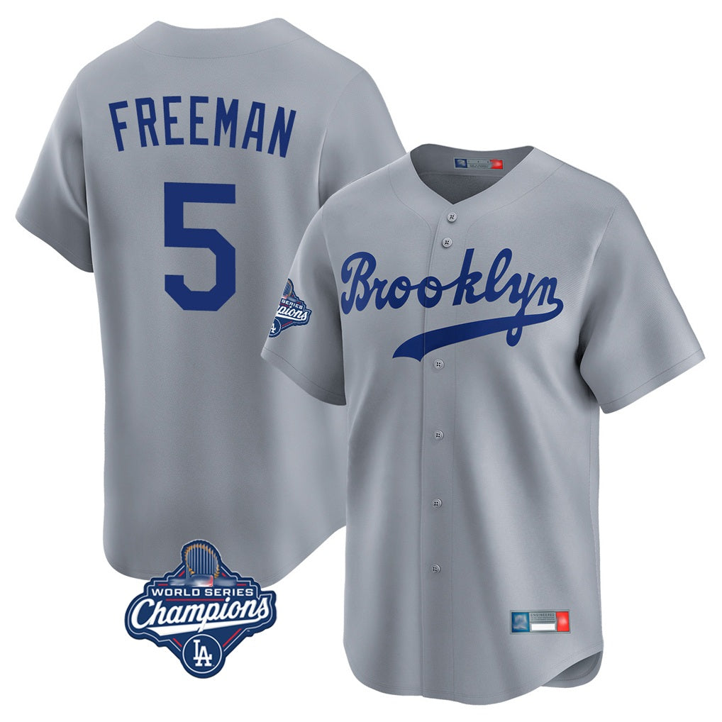 Los Angeles Dodgers #5 Freddie Freeman Player Gray Fotopoulosg World Series Meet Game Limited Home Stitched Jerseys