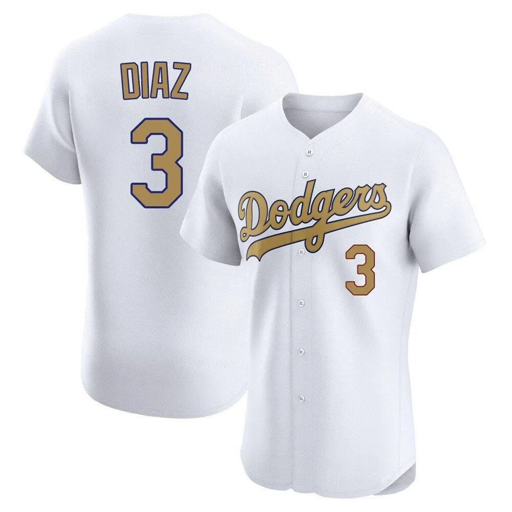 Los Angeles Dodgers #3 Edwin D¨ªaz Player Gold Fotopoulosg Limited Elite Home Stitched Jerseys