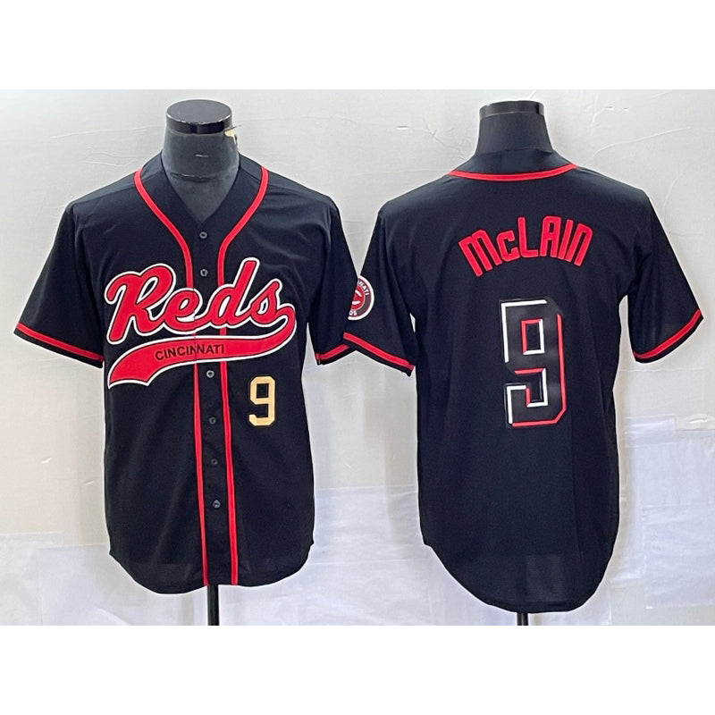 Cincinnati Reds #9 Matt McLain Number Black Fotopoulosg 2023 City Connect Cool Base Stitched Jersey 2