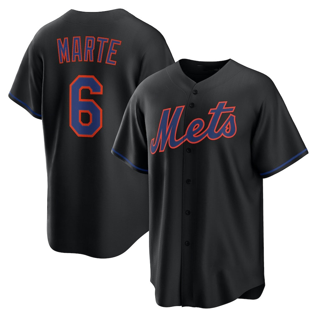 New York Mets #6 Starling Marte Black Fotopoulosg Alternate Replica Jersey