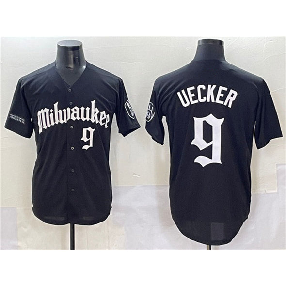 Milwaukee Brewers #9 Bob Uecker Black Fotopoulosg 'Gothic 414 Shadows Edition' Vapor Premier Limited Stitched Jersey