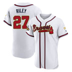 Atlanta Braves #27 Austin Riley Player White Gold Fotopoulosg Limited Elite Home Game Stitched Jerseys