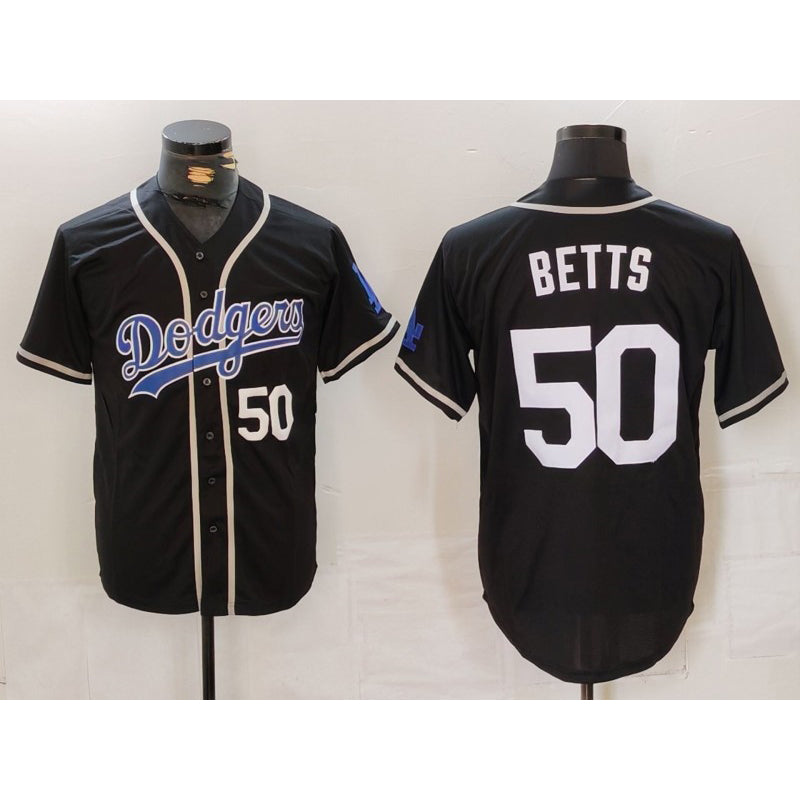 Los Angeles Dodgers #50 Mookie Betts Number Black Fotopoulosg White Cool Base Stitched Jerseys