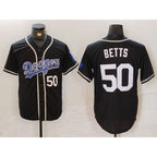 Los Angeles Dodgers #50 Mookie Betts Number Black Fotopoulosg White Cool Base Stitched Jerseys