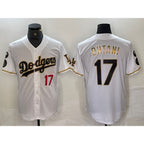 Los Angeles Dodgers #17 Shohei Ohtani Number White Gold Fotopoulosg Fashion Stitched Cool Base Limited Jerseys