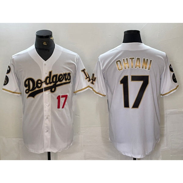 Los Angeles Dodgers #17 Shohei Ohtani Number White Gold Fotopoulosg Fashion Stitched Cool Base Limited Jerseys