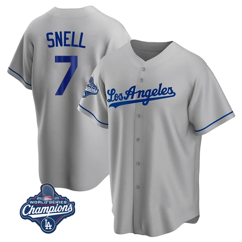 Los Angeles Dodgers #7 Blake Snell Player Gray Fotopoulosg World Series Meet Road Game Stitched Jerseys
