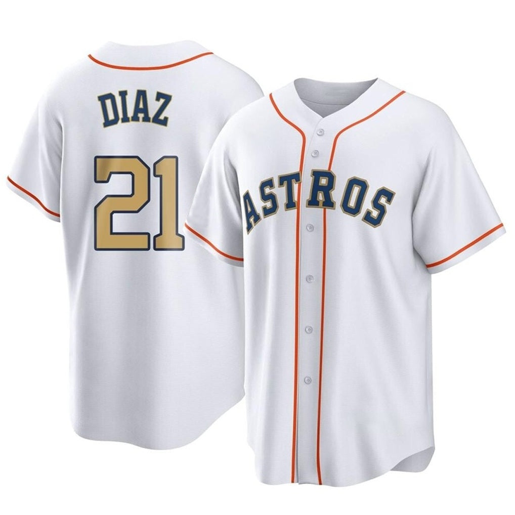 Houston Astros #21 Yainer Diaz Player Gold Fotopoulosg Collection Game Home Stitched Jerseys
