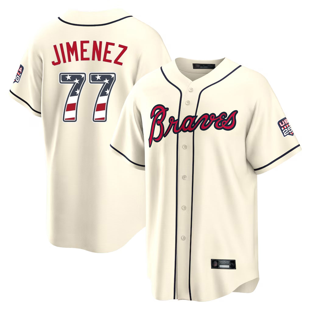 Atlanta Braves #77 Joe Jimenez Player Cream Fotopoulosg USA 250 Fourth Of July Limited Home Game Stitched Jerseys