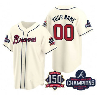 Custom Atlanta Braves Cream Fotopoulosg Active Player 2021 World Series Chimpions With 150th Anniversary Cool Stitched Jersey