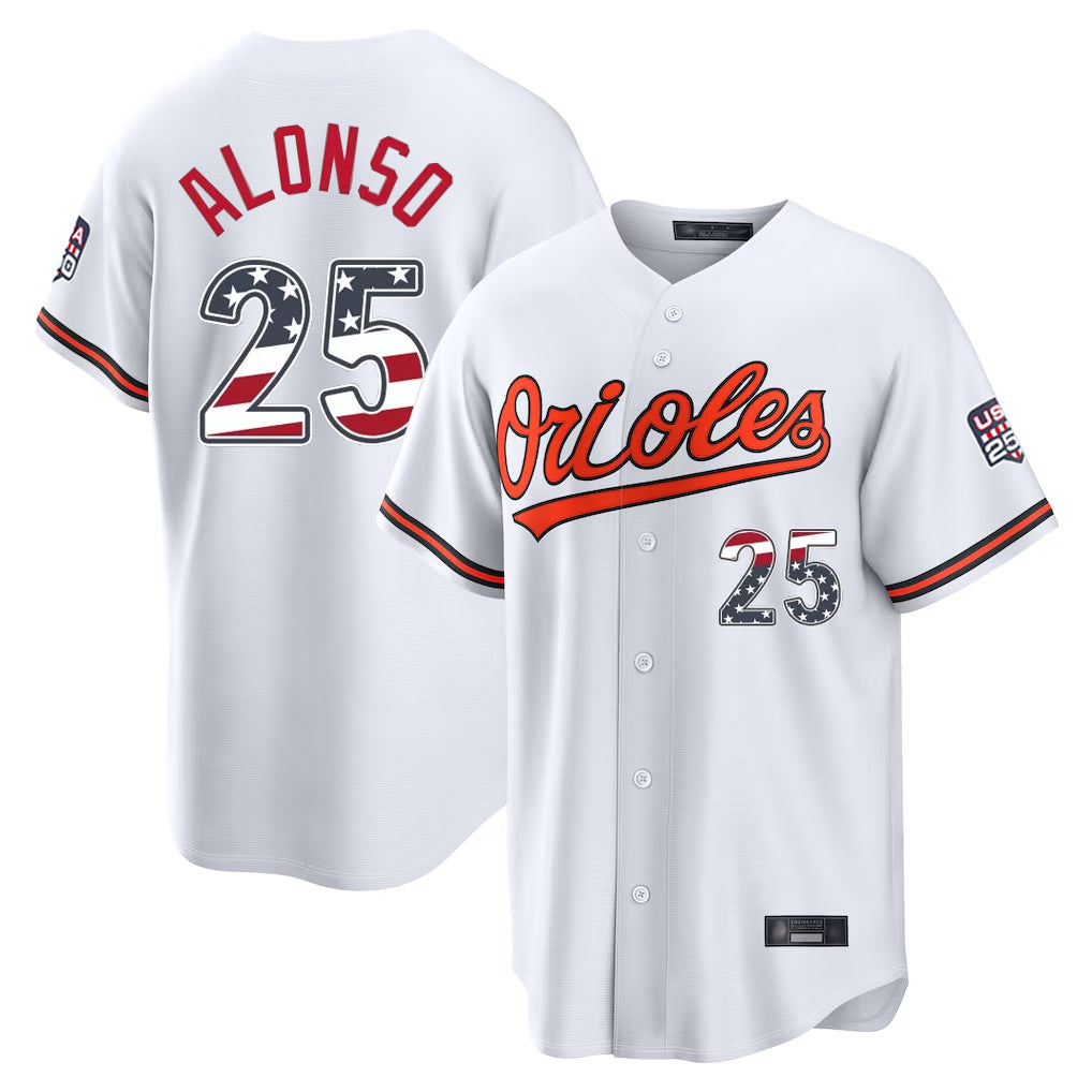 Baltimore Orioles #25 Pete Alonso Player White Fotopoulosg USA 250 Fourth of July Home Game Stitched Jerseys
