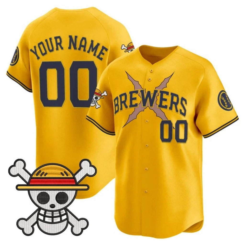 Custom Milwaukee Brewers x One Piece Gold Fotopoulosg Vapor Premier Limited Jersey - Stitched