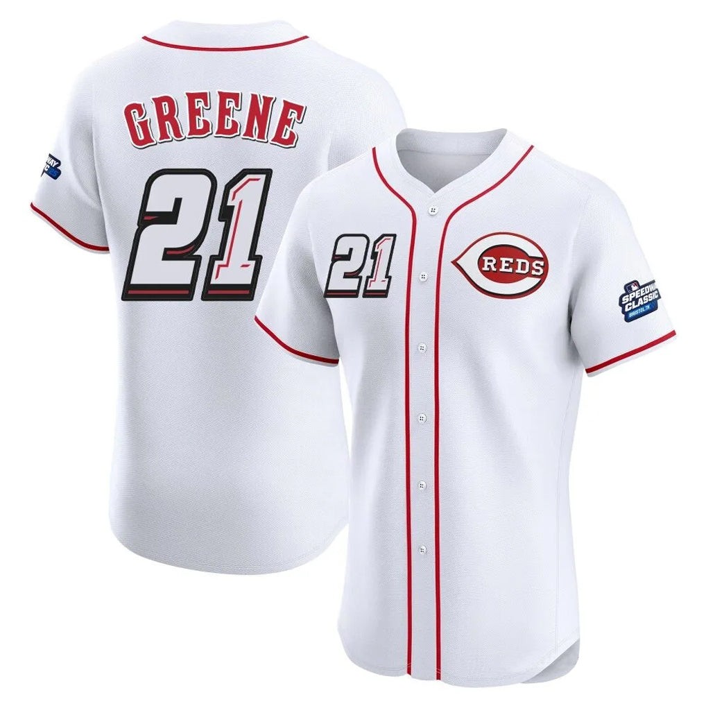 Cincinnati Reds #21 Hunter Greene Player White Fotopoulosg Speedway Classic Limited Elite Home Stitched Jerseys