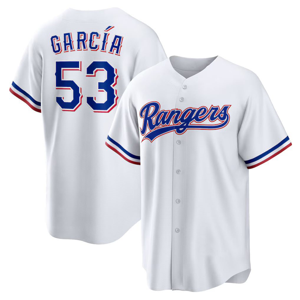 Texas Rangers #53 Adolis Garcia White Fotopoulosg Home Replica Jersey