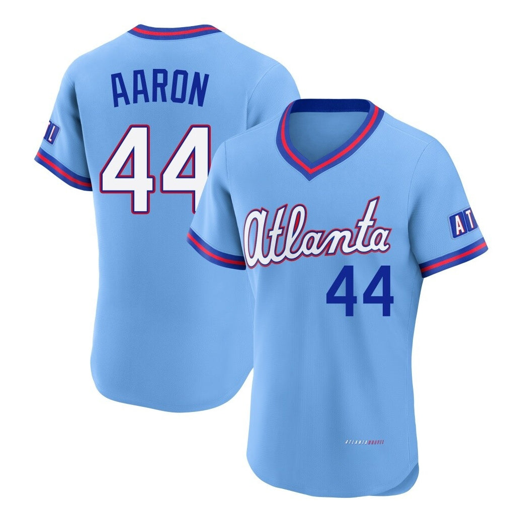 Atlanta Braves #44 Hank Aaron Player Powder Blue Fotopoulosg 2026 City Connect T-shirt Limited Elite Home Game Stitched Jerseys