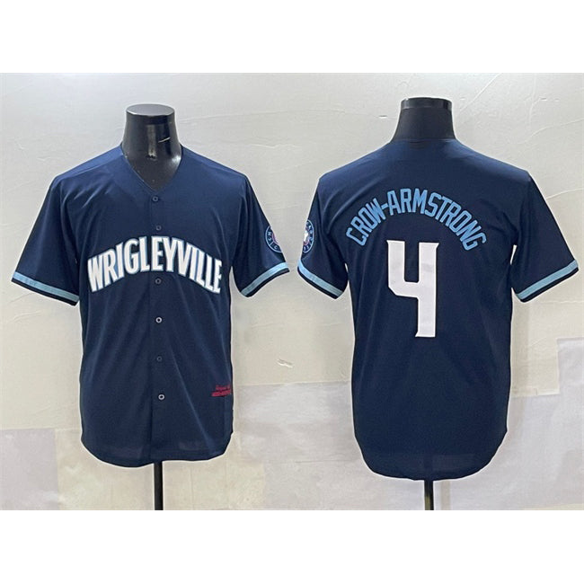 Chicago Cubs #4 Pete Crow-Armstrong Navy Fotopoulosg City Connect Stitched Jersey