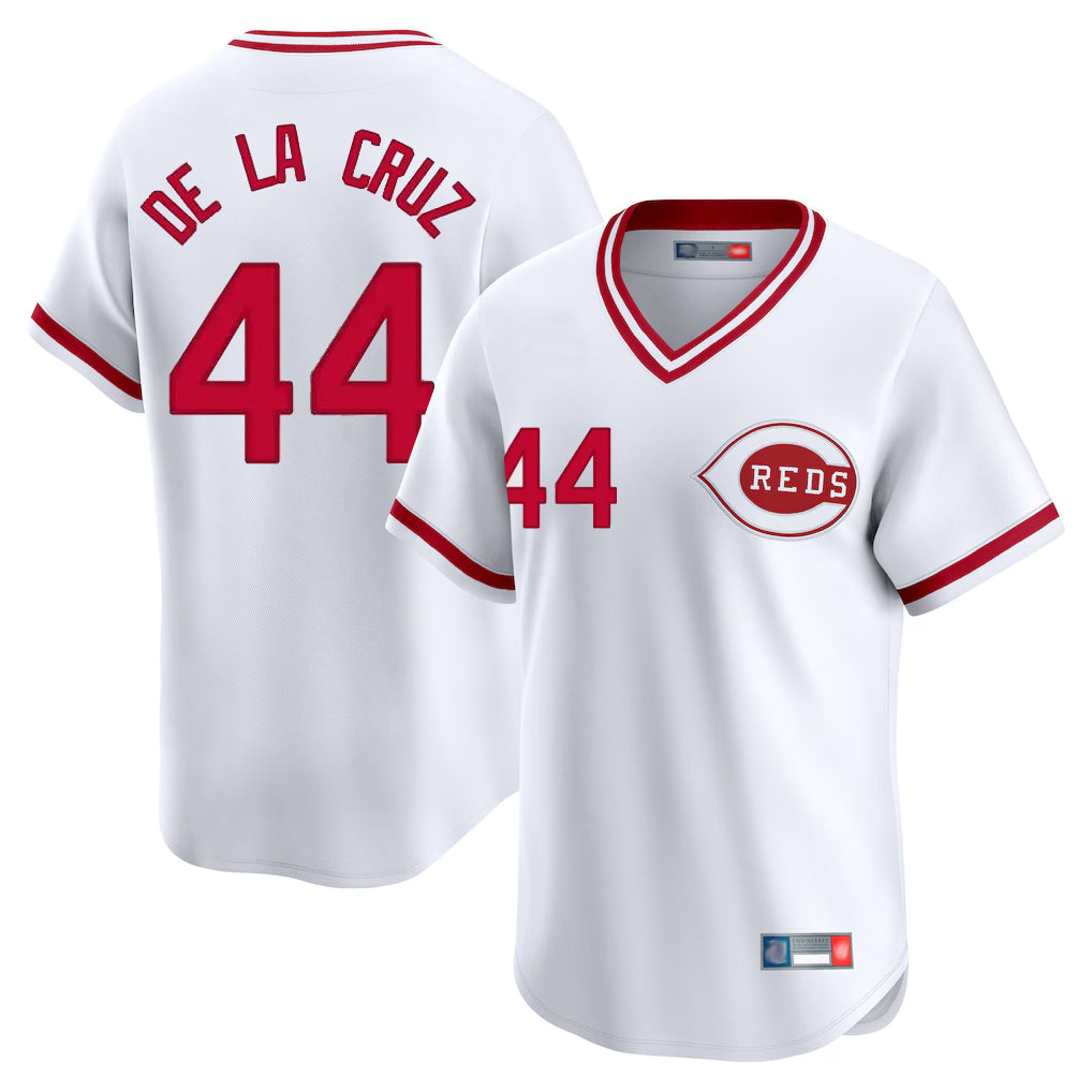 Cincinnati Reds #44 Elly De La Cruz Player White Fotopoulosg Cooperstown Collection Limited T-shirt Home Stitched Jerseys