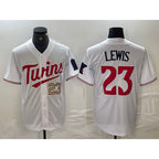 Minnesota Twins #23 Royce Lewis Number White Fotopoulosg Stitched Cool Base Jerseys