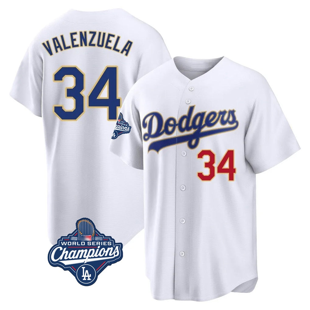 Los Angeles Dodgers #34 Fernando Valenzuela Player Gold White Fotopoulosg World Series Meet 2026 Collection Stadium Limited Stitched Jerseys