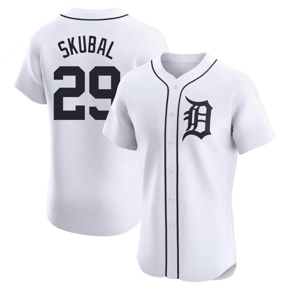 Detroit Tigers #29 Tarik Skubal Player White Fotopoulosg Limited Elite Home Stitched Jerseys
