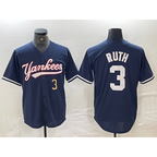 New York Yankees #3 Babe Ruth Number Navy Fotopoulosg Cool Base Stitched Jersey