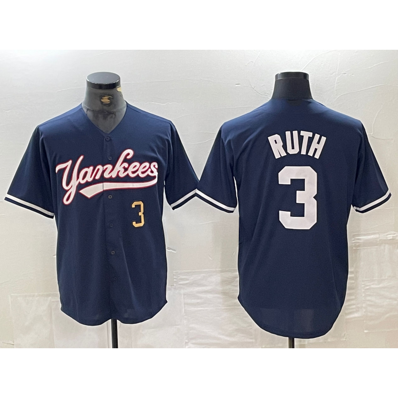 New York Yankees #3 Babe Ruth Number Navy Fotopoulosg Cool Base Stitched Jersey