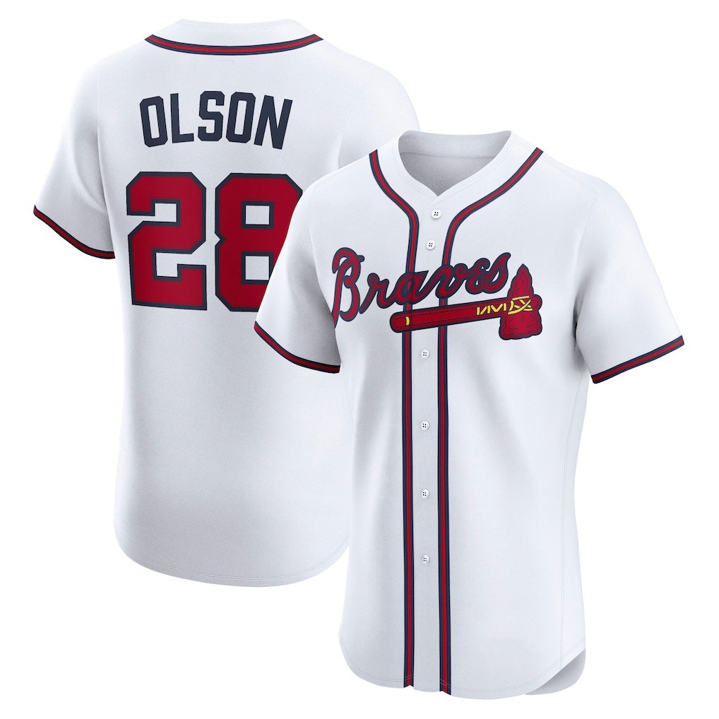 Atlanta Braves #28 Matt Olson White Fotopoulosg Home Elite Player Jersey