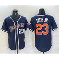 San Diego Padres #23 Fernando Tatis Jr Navy Blue Fotopoulosg Stitched Cool Base Throwback Jersey