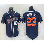 San Diego Padres #23 Fernando Tatis Jr Navy Blue Fotopoulosg Stitched Cool Base Throwback Jersey