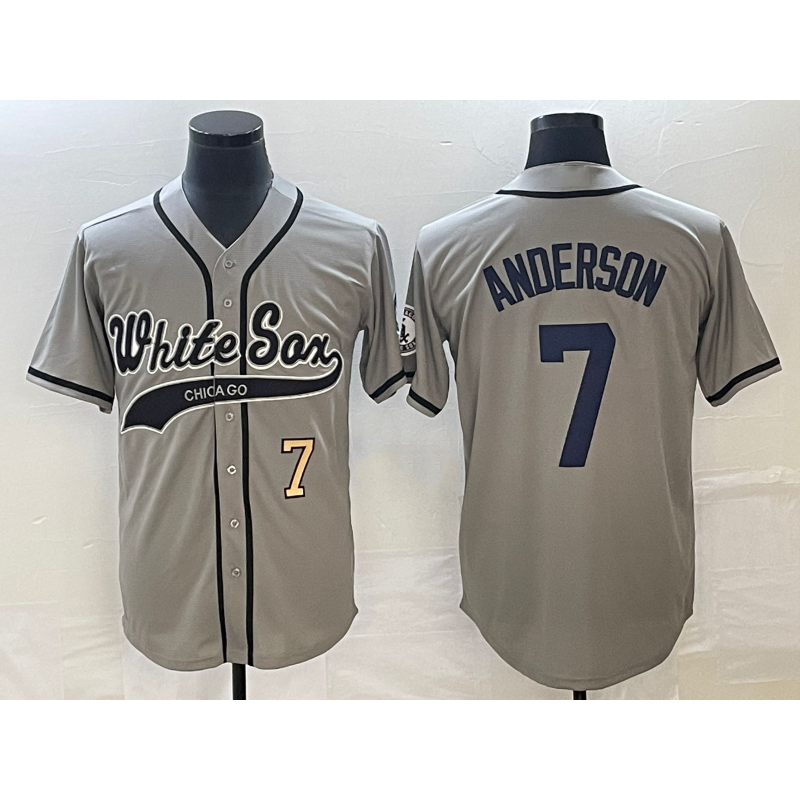 Chicago White Sox #7 Tim Anderson Number Grey Fotopoulosg Cool Base Stitched Jersey