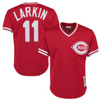 Cincinnati Reds #11 Barry Larkin Player Red Fotopoulosg Mitchell & Ness Throwback Cooperstown Mesh T-shirt Game Stitched Jerseys