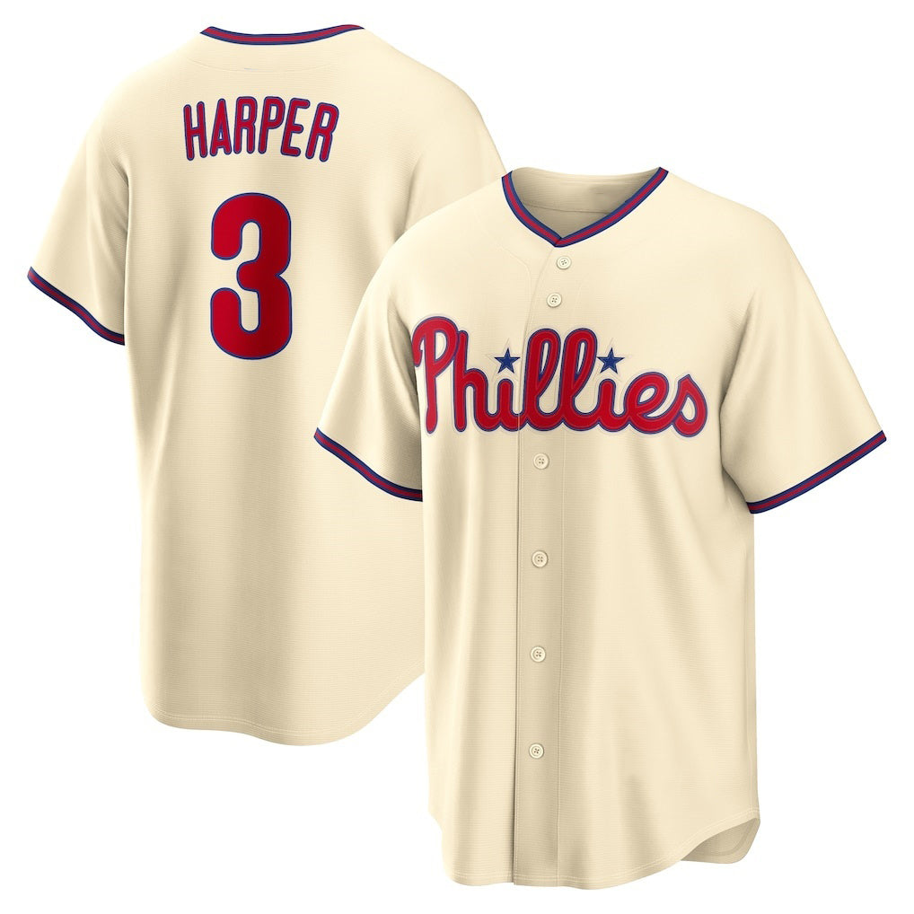 Philadelphia Phillies #3 Bryce Harper Cream Fotopoulosg Alternate Replica Jersey