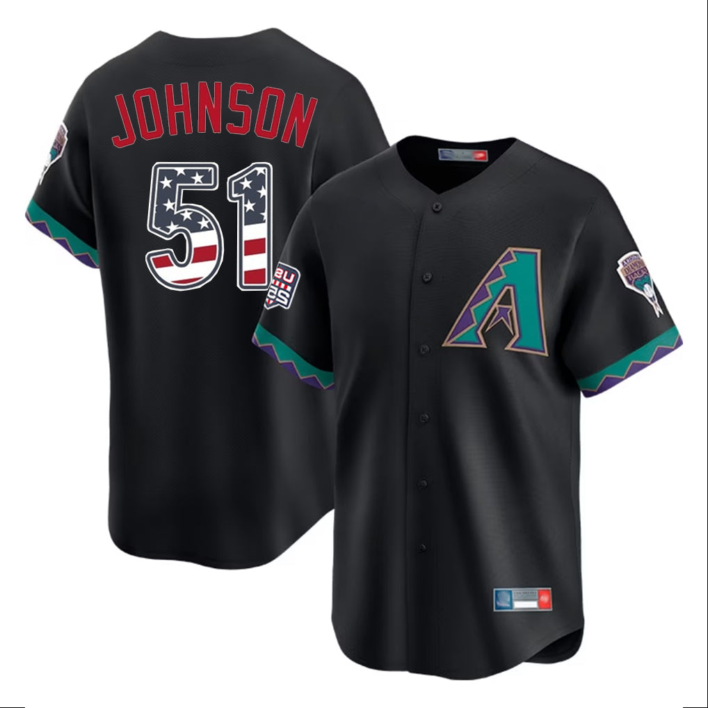 Arizona Diamondbacks #51 Randy Johnson Player Black Fotopoulosg USA 250 Fourth of July Home Game Stitched Jerseys