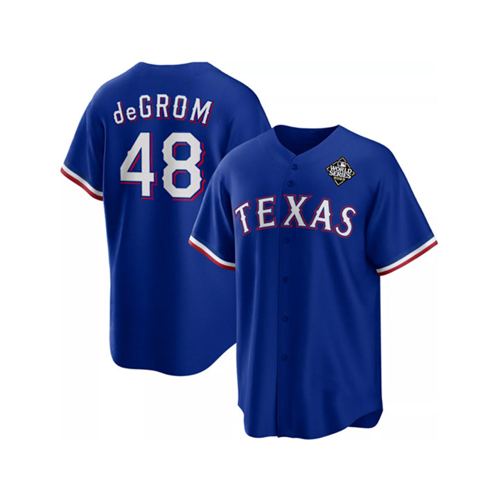 Texas Rangers #48 Jacob DeGrom Royal Fotopoulosg 2023 World Series Cool Base Stitched Jersey