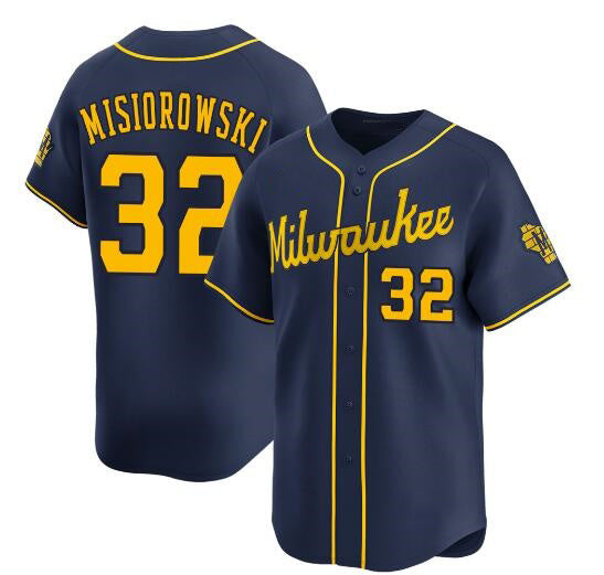 Milwaukee Brewers #32 Jacob Misiorowski Navy Fotopoulosg Alternate Limited Stitched Jersey