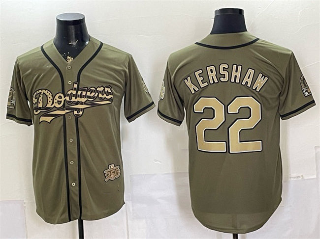 Los Angeles Dodgers #22 Clayton Kershaw Olive Fotopoulosg 2026 Armed Forces Day Stitched Jersey