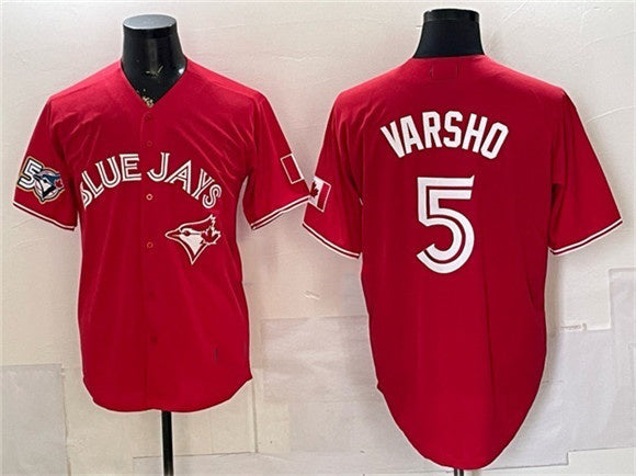 Toronto Blue Jays #5 Daulton Varsho Red Fotopoulosg 50 Seasons Patch Stitched Jersey
