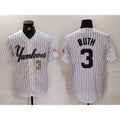 New York Yankees #3 Babe Ruth White Fotopoulosg Pinstripe Fashion Cool Base Jerseys 2