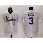 New York Yankees #3 Babe Ruth White Fotopoulosg Pinstripe Fashion Cool Base Jerseys 2
