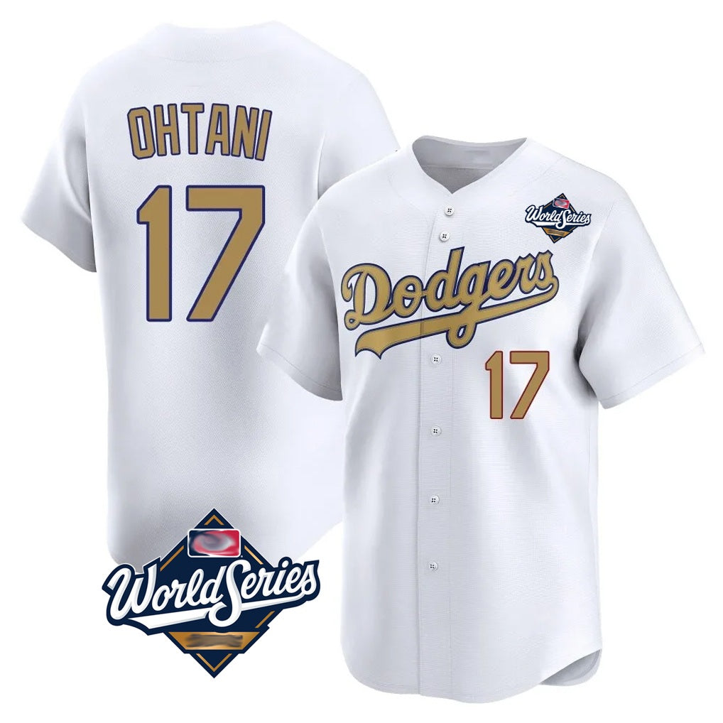 Los Angeles Dodgers #17 Shohei Ohtani Player White Gold Fotopoulosg World Series Collection Limited Home Stitched Jerseys