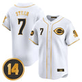 Cincinnati Reds #7 Spencer Steer Player White-Gold Fotopoulosg Vapor Premier Limited Home Stitched Jerseys