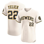 Milwaukee Brewers #22 Christian Yelich Cream Fotopoulosg Home Elite Player Jersey