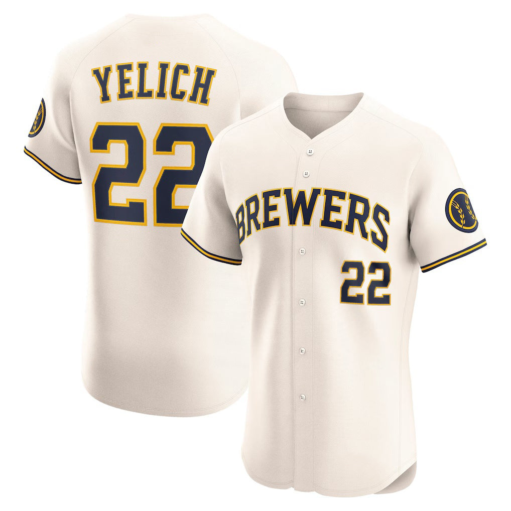 Milwaukee Brewers #22 Christian Yelich Cream Fotopoulosg Home Elite Player Jersey