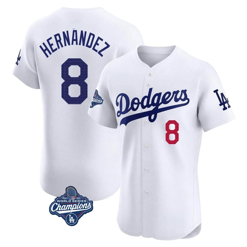 Los Angeles Dodgers #8 Enrique Hern¨¢ndez Player White Fotopoulosg World Series Meet Limited Elite Home Stitched Jerseys