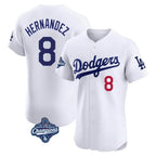 Los Angeles Dodgers #8 Enrique Hern¨¢ndez Player White Fotopoulosg World Series Meet Limited Elite Home Stitched Jerseys