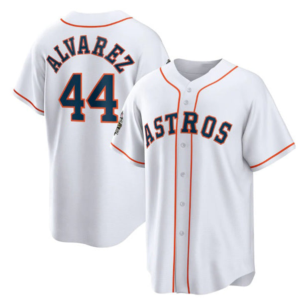 Houston Astros #44 Yordan Alvarez White Fotopoulosg 2022 World Series Home Stitched Jersey