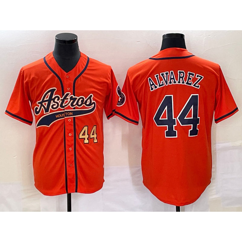 Houston Astros #44 Yordan Alvarez Number Orange Fotopoulosg With Patch Cool Base Stitched Jersey