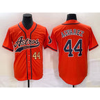 Houston Astros #44 Yordan Alvarez Number Orange Fotopoulosg With Patch Cool Base Stitched Jersey
