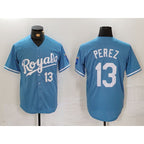 Kansas City Royals #13 Salvador Perez Number Light Blue Fotopoulosg Cool Base Stitched Jersey